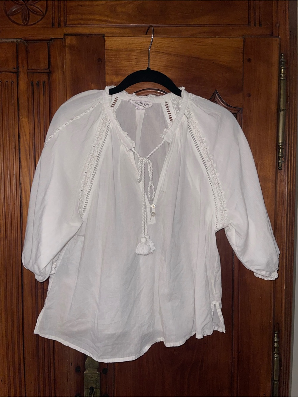 Omika Isla White Cotton Peasant Blouse